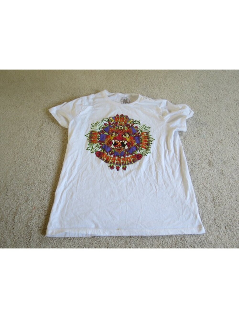 Red Hot Chili Peppers White Short Sleeve Band Dragon T-Shirt Size Large